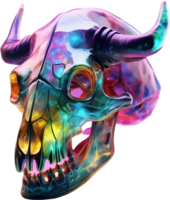 AI generated Colorful crystal skull, Close-up image of a colorful crystal skull. png