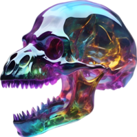 AI generated Colorful crystal skull, Close-up image of a colorful crystal skull. png