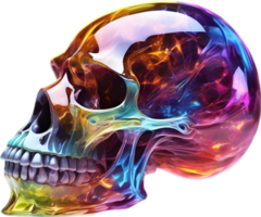 AI generated Colorful crystal skull, Close-up image of a colorful crystal skull. png