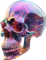 AI generated Colorful crystal skull, Close-up image of a colorful crystal skull. png