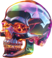 AI generated Colorful crystal skull, Close-up image of a colorful crystal skull. png