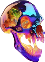 AI generated Colorful crystal skull, Close-up image of a colorful crystal skull. png