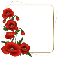 Beautiful Decorative Poppy Floral in Gold Frame png