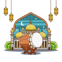 Islamic Drum for Ramadan Celebration with Mosque and Gold Lantern png