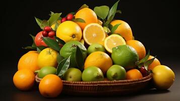 AI generated Mixed citrus fruits with vibrant accents photo