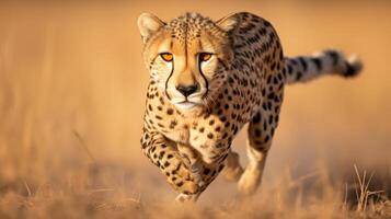 AI generated Graceful cheetah in full sprint on open plains closeup photo