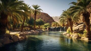 AI generated Palm Trees and Water in a Hidden Desert Paradise photo