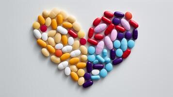 AI generated Heart made of vibrant pills photo