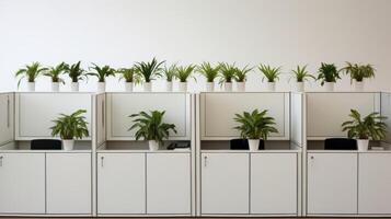 AI generated A cubicle arrangement with a minimalist design and white color photo