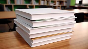 AI generated Crisp blank textbooks, primed for learning photo