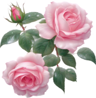 AI generated Colorful rose with leaves clipart. png