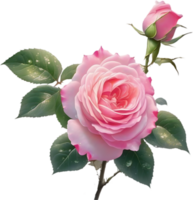 AI generated Colorful rose with leaves clipart. png