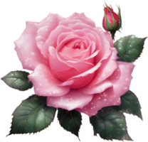 AI generated Colorful rose with leaves clipart. png