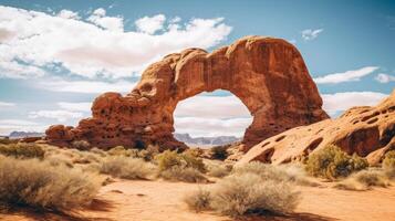 ai generado Desierto arco formado entre escabroso rocas foto