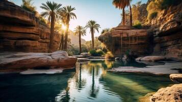 AI generated Beautiful and relaxing view of canyon and oasis photo