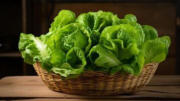 AI generated Abundant basket of crisp, green lettuce photo