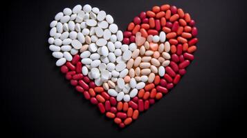 AI generated Pills arranged to shape a heart photo