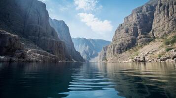 ai generado maravilloso y escénico ver de lago y acantilados foto