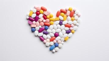 AI generated Pills arranged in heart pattern photo