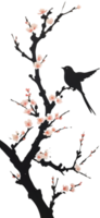 AI generated Cherry blossom flower branch, drawing of a Cherry blossom flower branch using the Japanese brushstroke technique. png