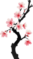 ai généré Cerise fleur fleur bifurquer, dessin de une Cerise fleur fleur branche en utilisant le Japonais coup de pinceau technique. png