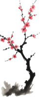 ai généré Cerise fleur fleur bifurquer, dessin de une Cerise fleur fleur branche en utilisant le Japonais coup de pinceau technique. png