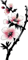 AI generated Cherry blossom flower branch, drawing of a Cherry blossom flower branch using the Japanese brushstroke technique. png