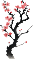 ai generiert Kirsche blühen Blume Zweig, Zeichnung von ein Kirsche blühen Blume Ast mit das japanisch Pinselstrich Technik. png
