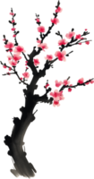 ai généré Cerise fleur fleur bifurquer, dessin de une Cerise fleur fleur branche en utilisant le Japonais coup de pinceau technique. png