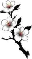 AI generated Cherry blossom flower branch, drawing of a Cherry blossom flower branch using the Japanese brushstroke technique. png