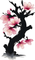 ai généré Cerise fleur fleur bifurquer, dessin de une Cerise fleur fleur branche en utilisant le Japonais coup de pinceau technique. png