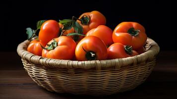 AI generated Basket showcasing a collection of vibrant and ripe persimmons photo