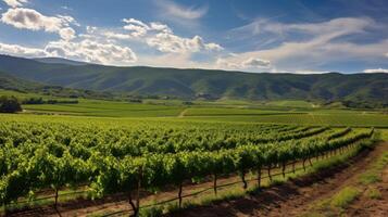 AI generated Vineyard covered hills in a serene setting photo