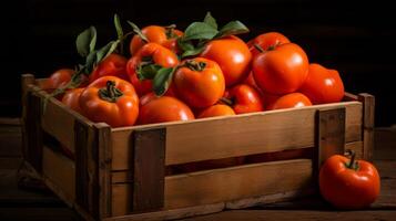 AI generated Charming display of fresh persimmons in a rustic crate photo