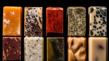 AI generated A close up view of an artisanal soap bar with texture and natural ingredients photo