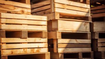 AI generated Stacked apple storage crates made of wood photo