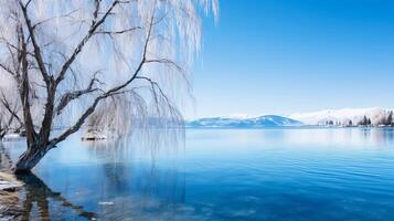 ai generado hermosa y calma ver de lago y naturaleza foto