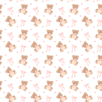 Coquette seamless pattern teddy bear with ribbon bow pink png