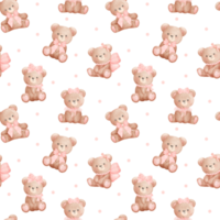 Coquette seamless pattern teddy bear with ribbon bow pink png