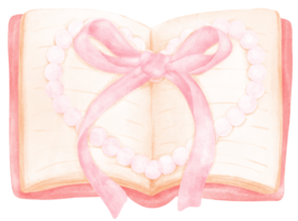 Coquette book, vintage opened book with pink bow png