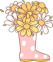 Retro Spring flower boots groovy cartoon doodle drawing png