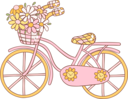 Retro Spring bicycle groovy cartoon doodle drawing png