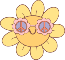 Retro Spring daisy flower groovy cartoon doodle drawing png