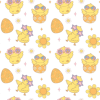 Groovy Easter Playful chick seamless pattern png