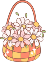 retro primavera flor cesta maravilloso dibujos animados garabatear dibujo png