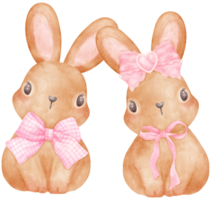 Coquette bunny with Pink Ribbon bow watercolor png