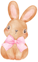 Coquette bunny with Pink Ribbon bow watercolor png