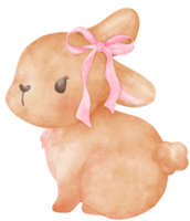 Coquette bunny with Pink Ribbon bow watercolor png