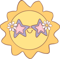 Retro Spring sun groovy cartoon doodle drawing png