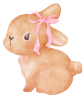 Coquette bunny with Pink Ribbon bow watercolor png